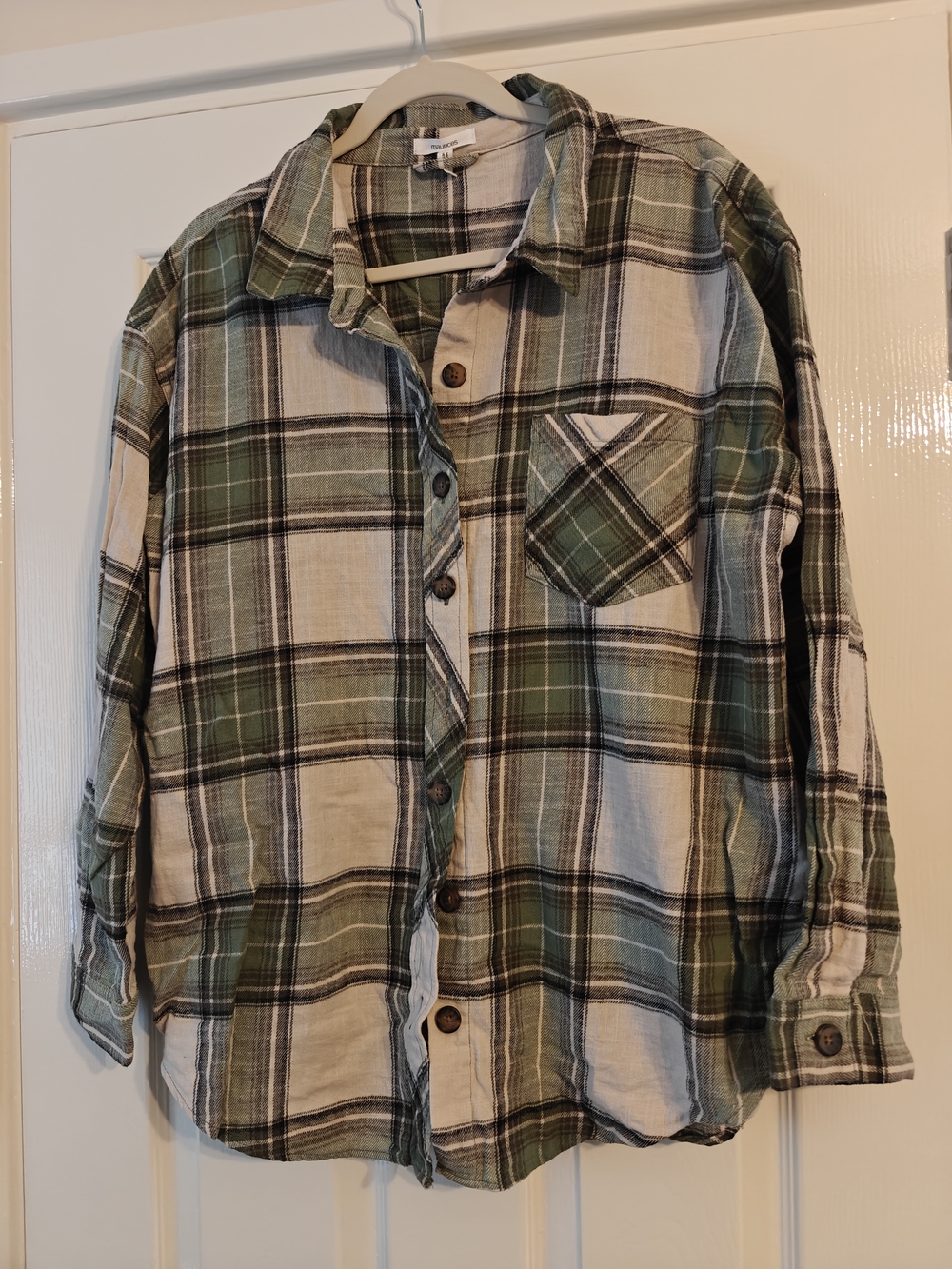 Maurices Green Cream Plaid Button-Front Shirt